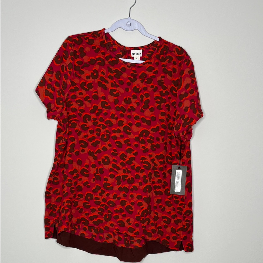 Cyrus Red and Black Leopard Print Short Sleeve Top